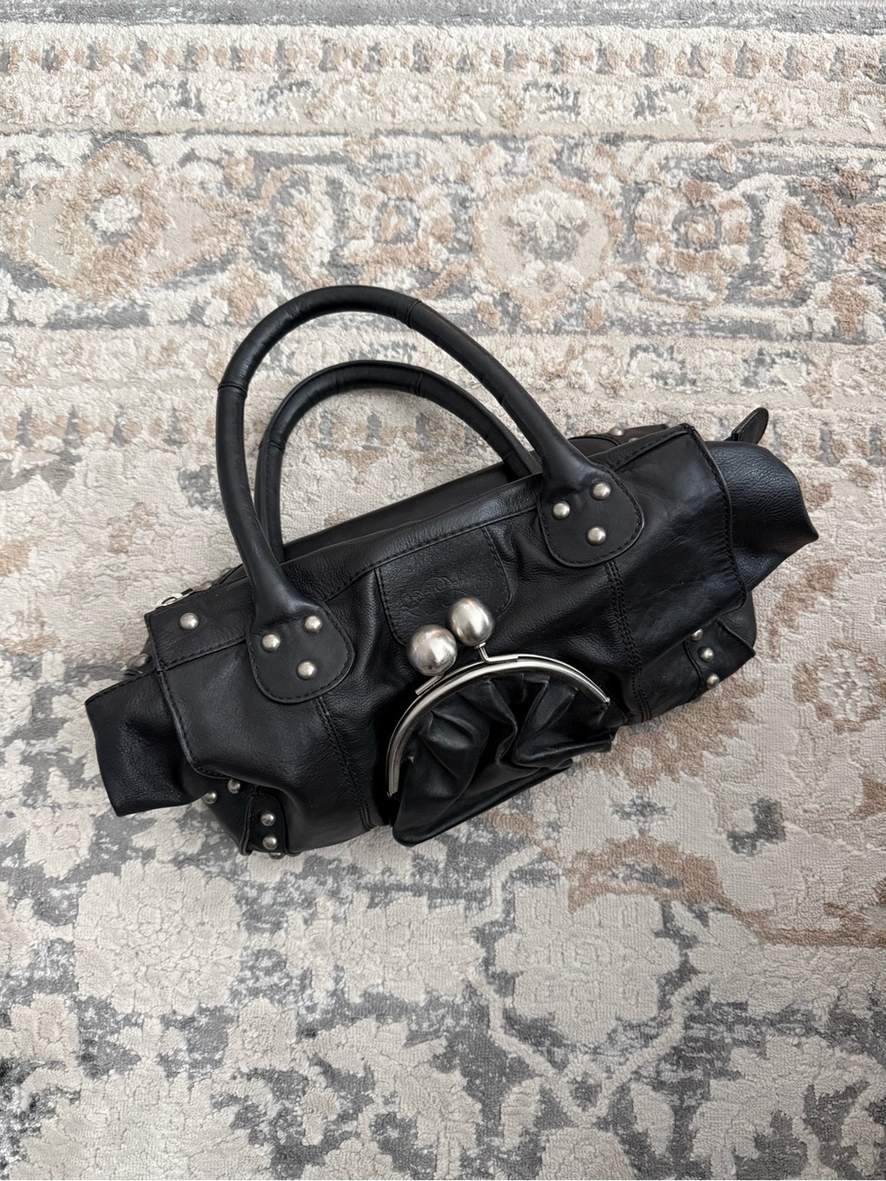Betsey Johnson Black Leather Shoulder Bag with Silver Hardware
